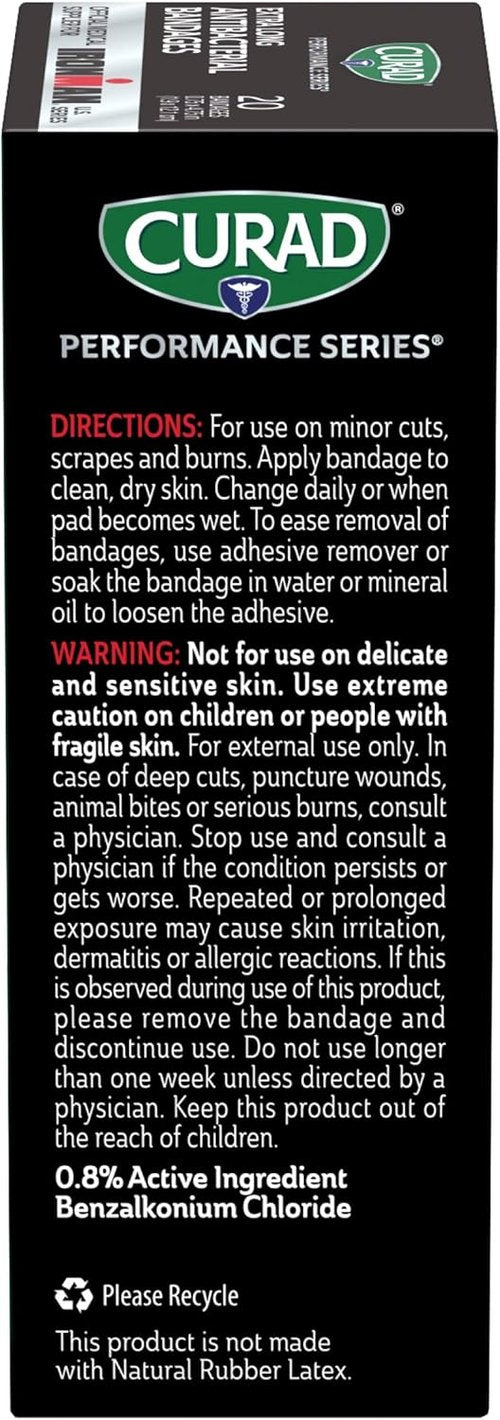 CURAD Performance Series Antibacterial Bandages - Extra Long Flexible Fabric for Cuts & Scrapes | 0.75" x 4.75", 480 Count