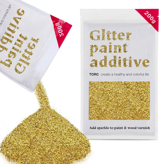 TORC Gold Glitter Paint Additive - Multi-Size Glitter Powder for Acrylic Paint, Walls, Wood Furniture & Crafts (200g/7oz) - Interior/Exterior Use on All Finishes