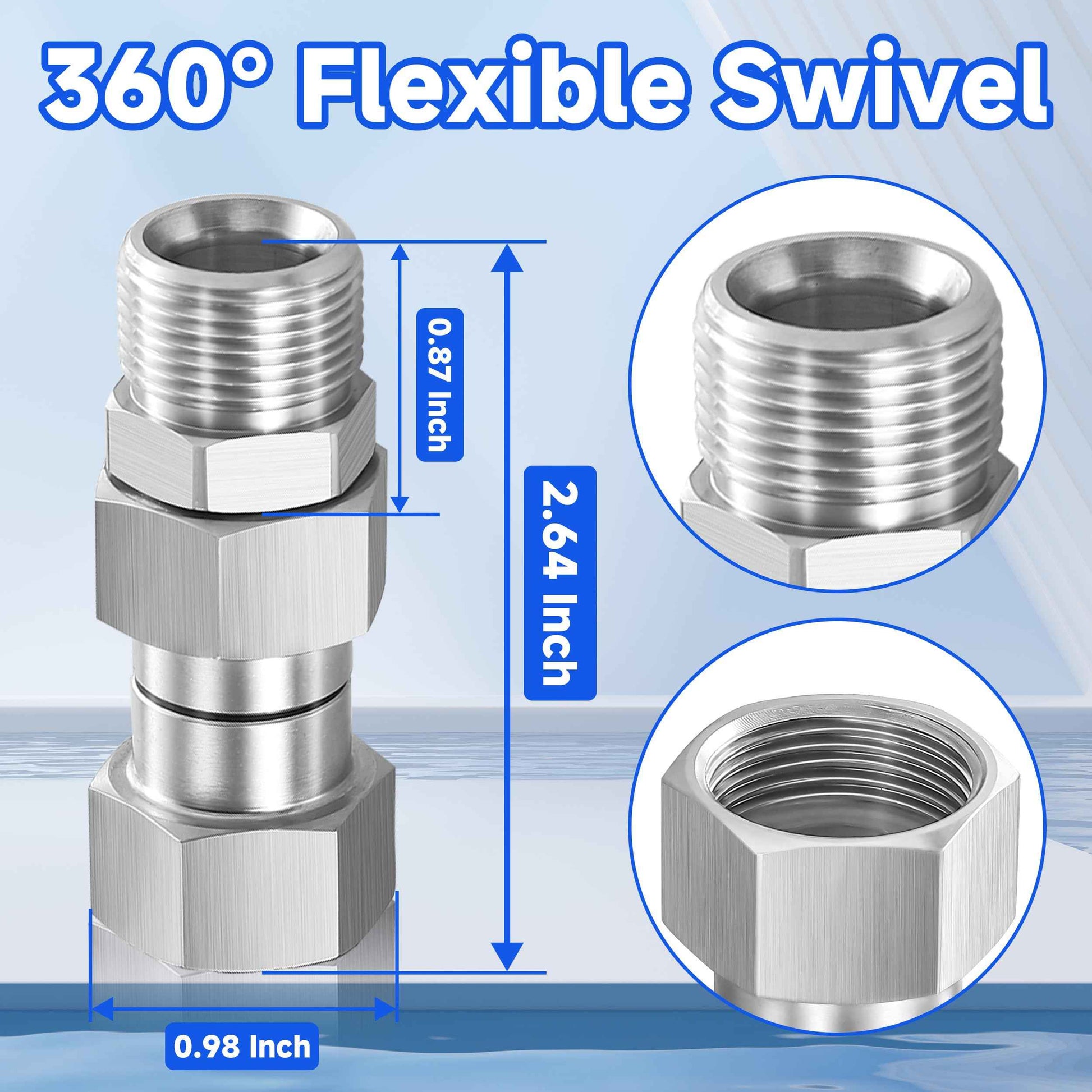 M MINGLE Pressure Washer Swivel Fitting, Metric M22 14mm Thread, Stainless Steel, 4500 PSI, 2 Pcs