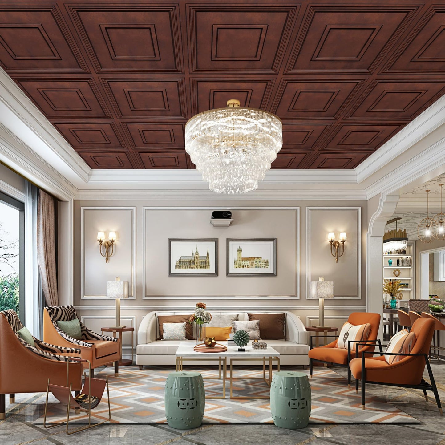 STICKGOO Glue Up Ceiling Tiles, 24x24 Inch PVC Decorative Drop Ceiling Tile Antique Copper 48 Sq. Ft, Pack of 12 Tiles