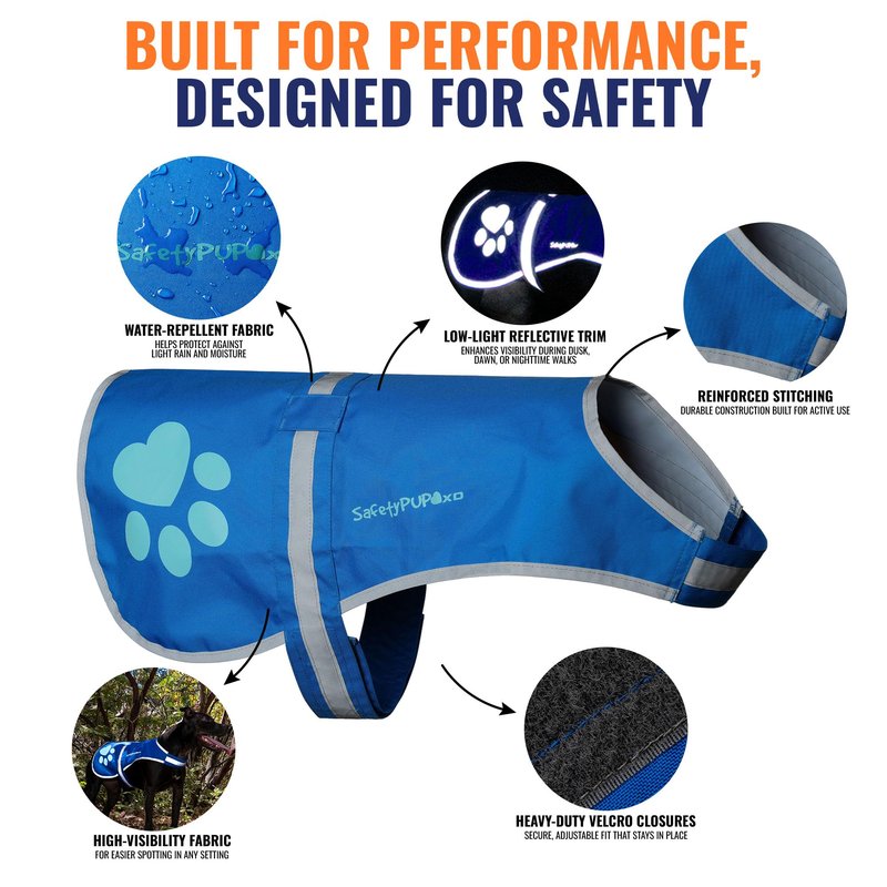 SafetyPUP XD Dog Reflective Vest – Hi-Vis Fluorescent Visibility that Helps to Safeguard Your Pet On/Off Leash in Urban & Rural Areas (Teal, Large)
