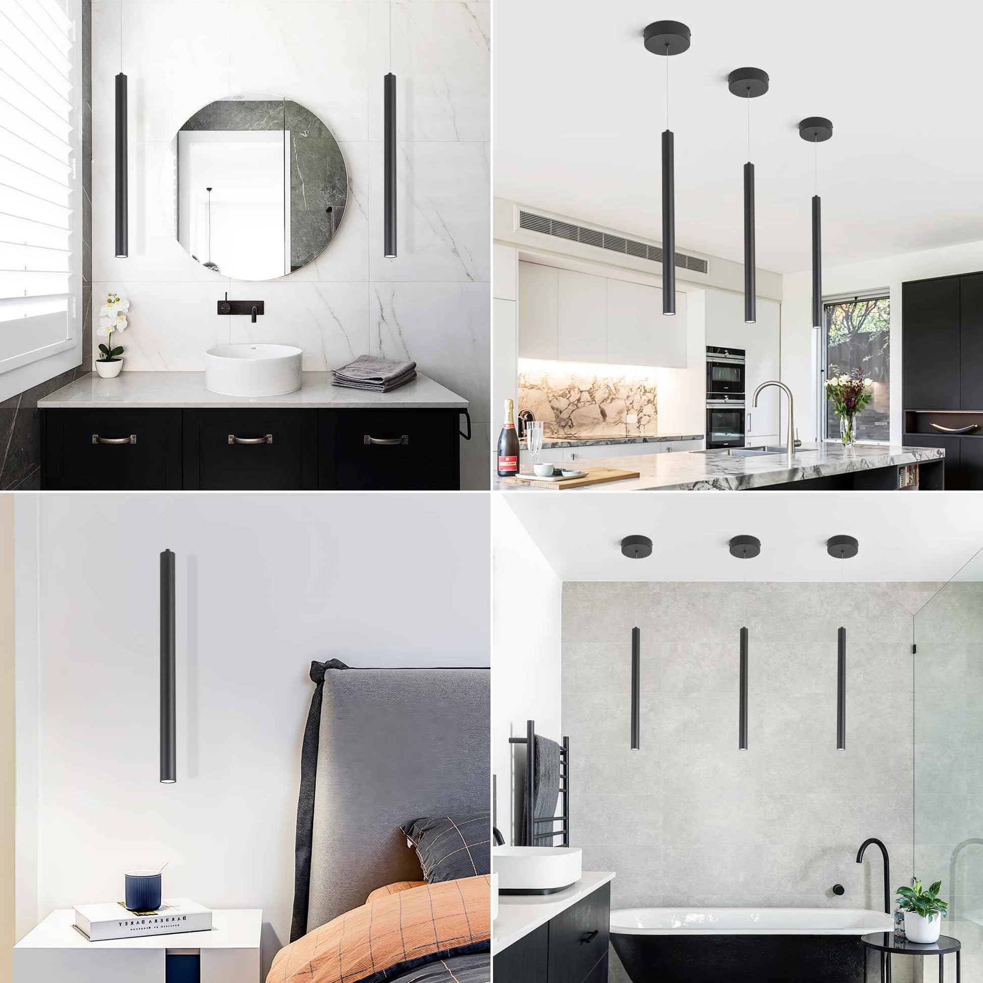 SUNMOO 3 Light Mini Pendant Lighting Modern Pendant Light, LED Modern Pendant Light Fixtures Mini Ceiling Hanging Lights for Kitchen Island Dining Room Bar Living Room 6000K 3-Pack Black