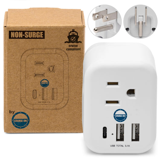 Cruise Approved Power Strip Foldable, Non Surge Protector Travel Power Strip, Multi Plug, 6 Outlets, 2 USB-A, 1 USB-C, & 3 AC Outlet for Carnival, Celebrity, Princess, & Major Lines in 2025 & 2026