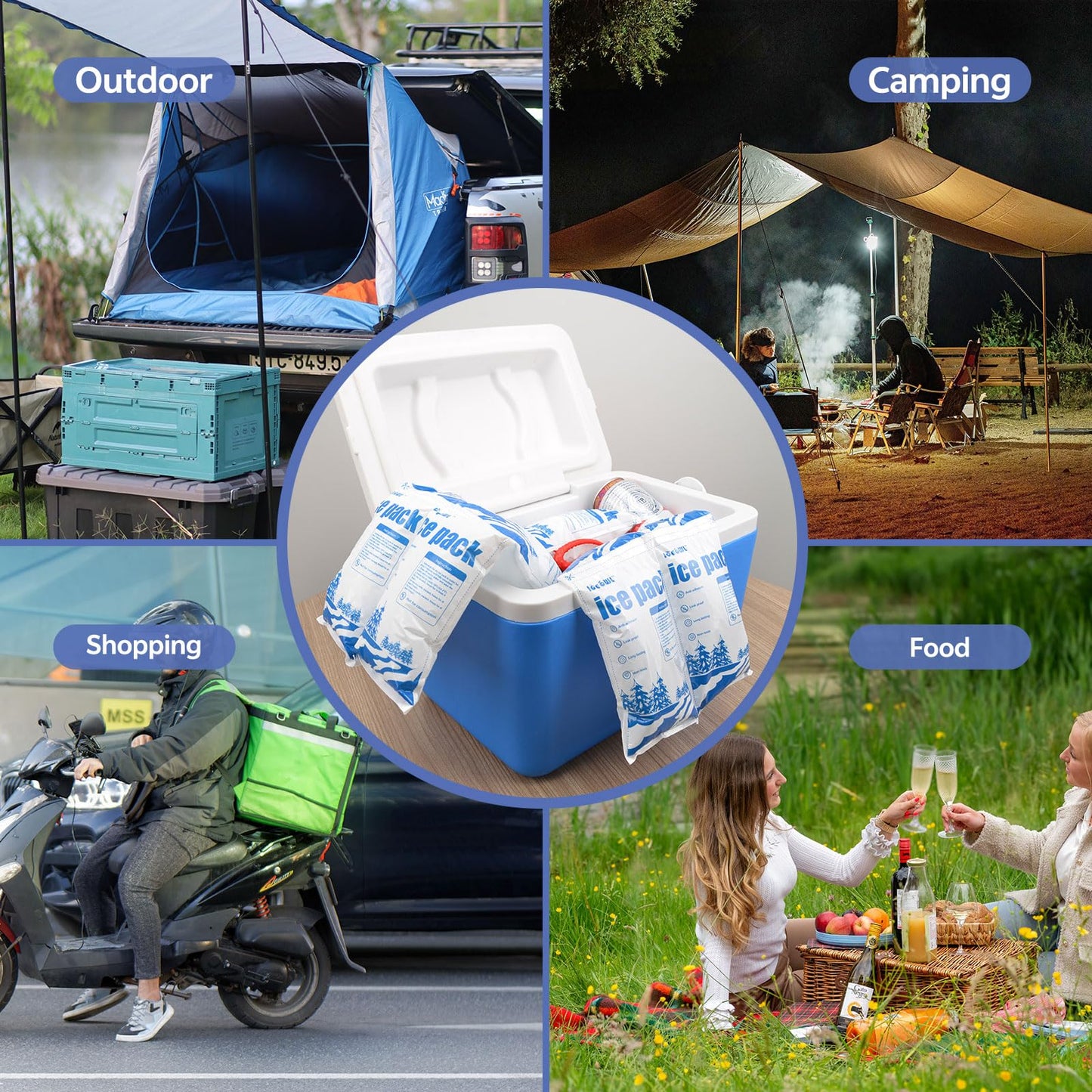 ICE OWL Dry Ice Packs for Shipping Non-Stick for Food Double-Sided Absorption TUV and SGS Tests Long Lasting Shipping Cold Packs 5 Sheets 14"x8.7" for Coolers Lunch Bags 5x4 Cells