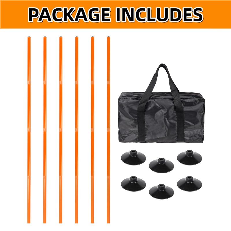 6 Pack Soccer Agility Training Poles, 5 FT Adjustable Speed and Agility Training Equipment for Football/Basketball/ Dog Practice, Bending Poles for Horses with Rubber Bases and Carry Bag (Orange)