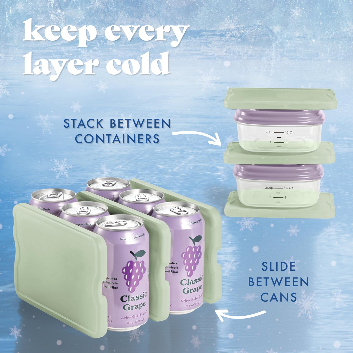 Cool Coolers by Fit & Fresh XL Slim Ice Packs, Quick Freeze Reusable Ice Packs for Lunch Boxes & Coolers, Long-Lasting, Space Saving Cooler Ice Packs, Sage, 4Pk