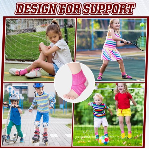 Junkin 2 Pairs Kid's Ankle Support Brace Elastic Ankle Compression Sleeve Neoprene Wraps Adjustable Sports Foot Brace Protector Breathable Calf Ligament Compression Bandage(Pink)