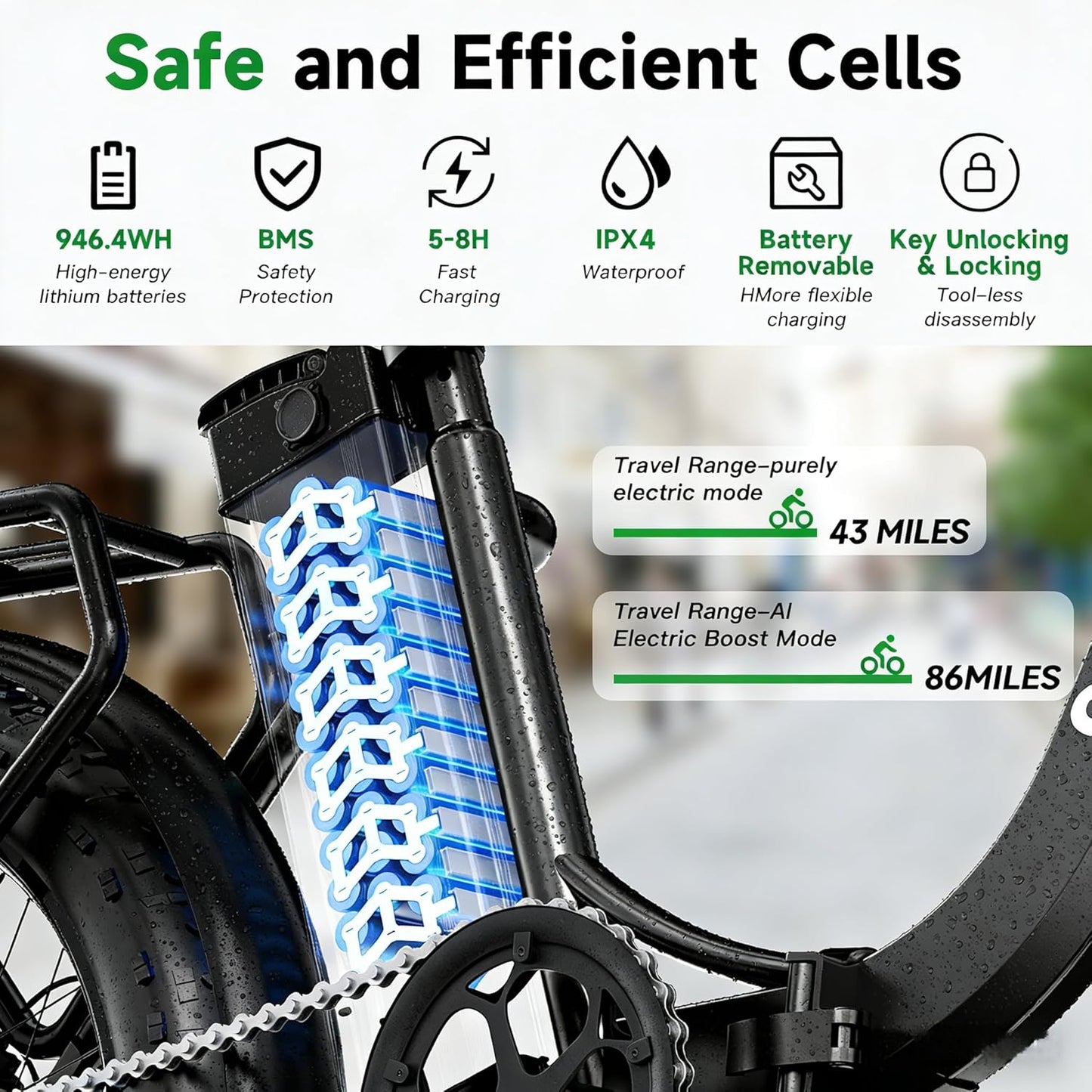 **Skiennix 1800W Electric Bike - 52V Removable Battery, 86 Miles Range, Foldable Fat Tire, 7-Speed | Max 330LBS**