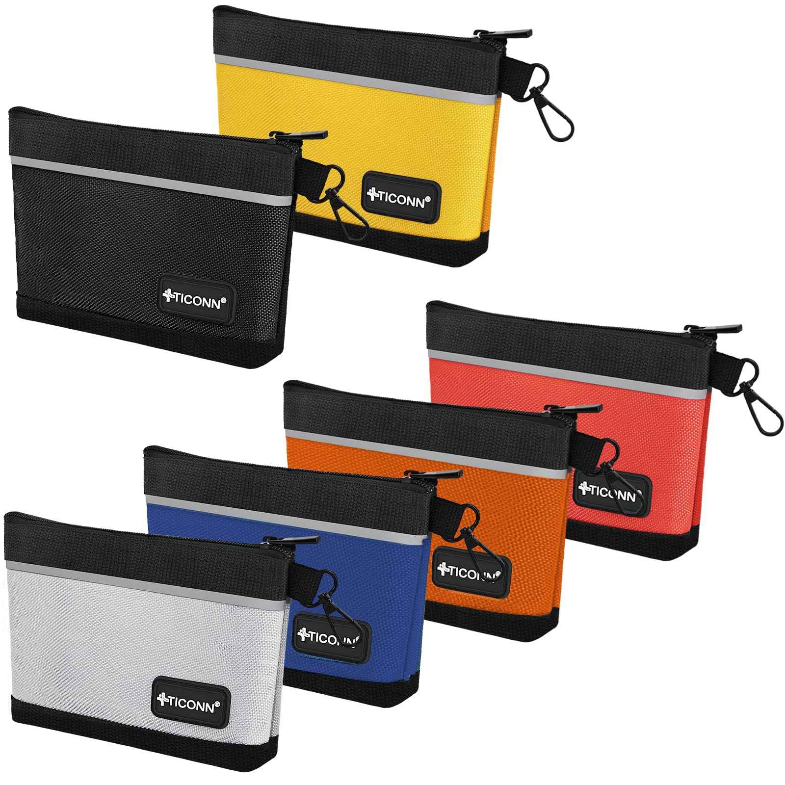 TICONN Tool Pouches with Zipper, 1680D Oxford Small Tool Bags, Waterproof Utility Bag Zipper Pouch for Tool Organizers and Storage (6 Pack Small)