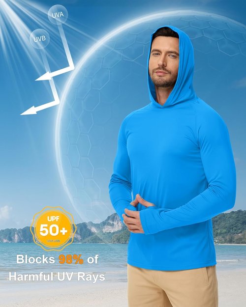 Boladeci Men's Lightweight UPF 50+ Sun Protection Hoodie - Long Sleeve Fishing & Hiking Shirt