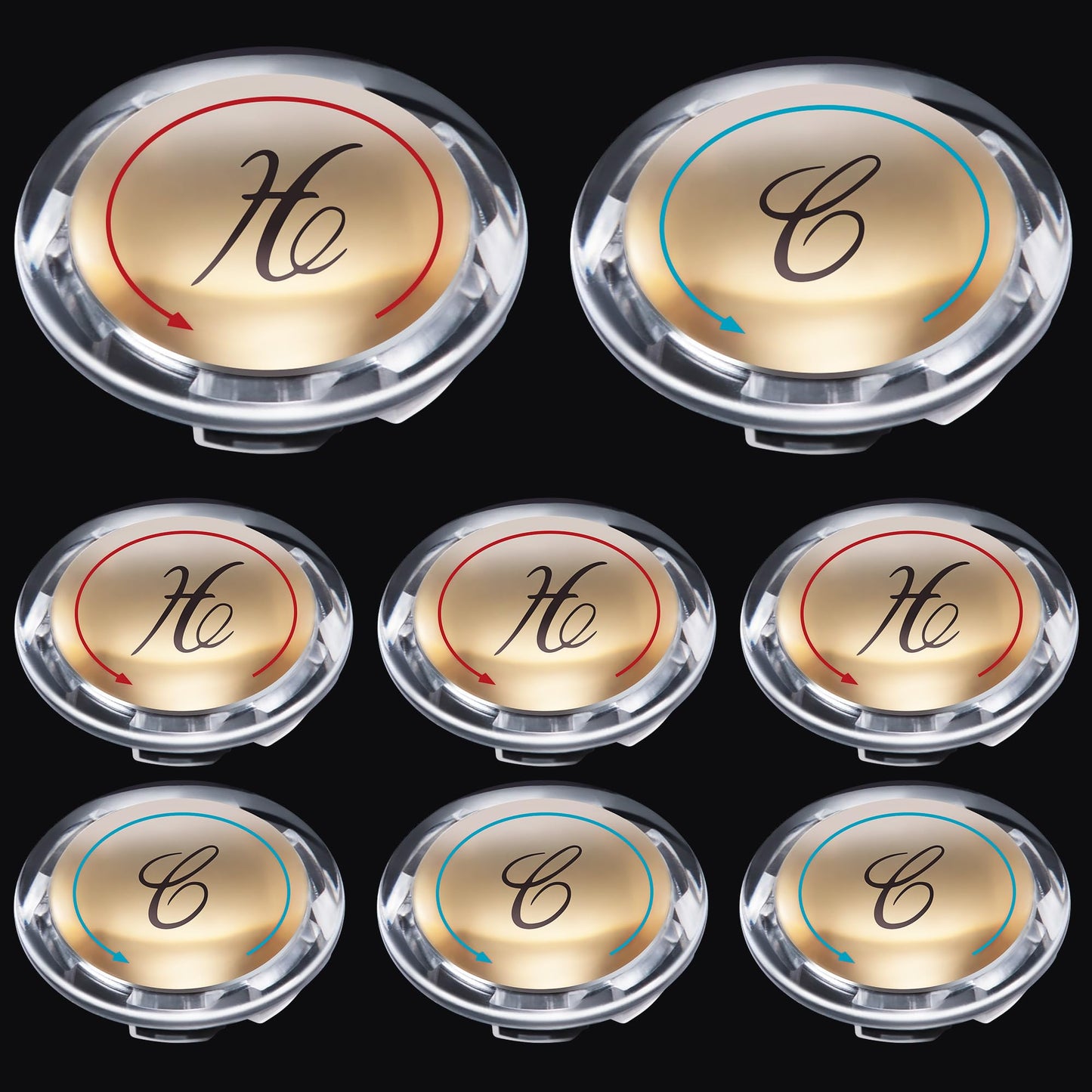 Dreyoo 8 Pcs Universal Index Buttons, Hot and Cold Faucet Index Buttons, Bathroom Faucet Knobs Replacement, Compatible with Delta/LDR/Delex/Peerless Two Clear Handles, 1-5/16 In. Diameter