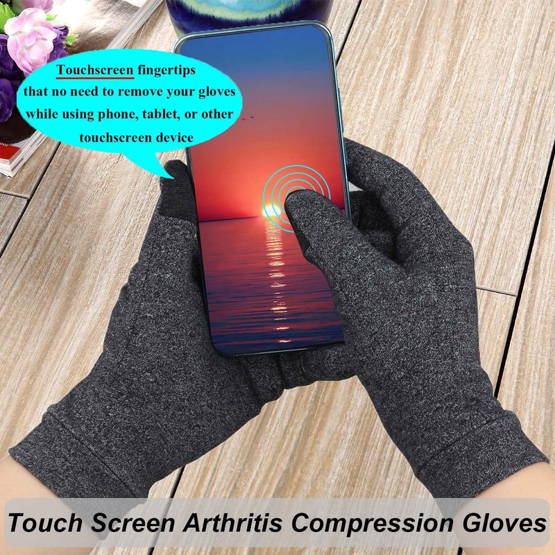 2 Pairs Arthritis Gloves for Pain, Hand Compression Gloves for Women Men, Carpal Tunnel, Joint Pain, Rheumatoid Arthritis Hand Support - Touchscreen Gloves for Typing, Work (Full Finger, Medium)