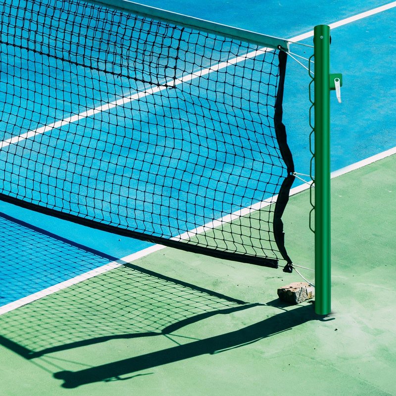 Otoolling Tennis Posts with Net Crank Outdoor Heavy Duty Professional Green Tennis Permanent Court Kit for Net Quick Fixation System Equipped with a Cable Reel(Round,42 inches)