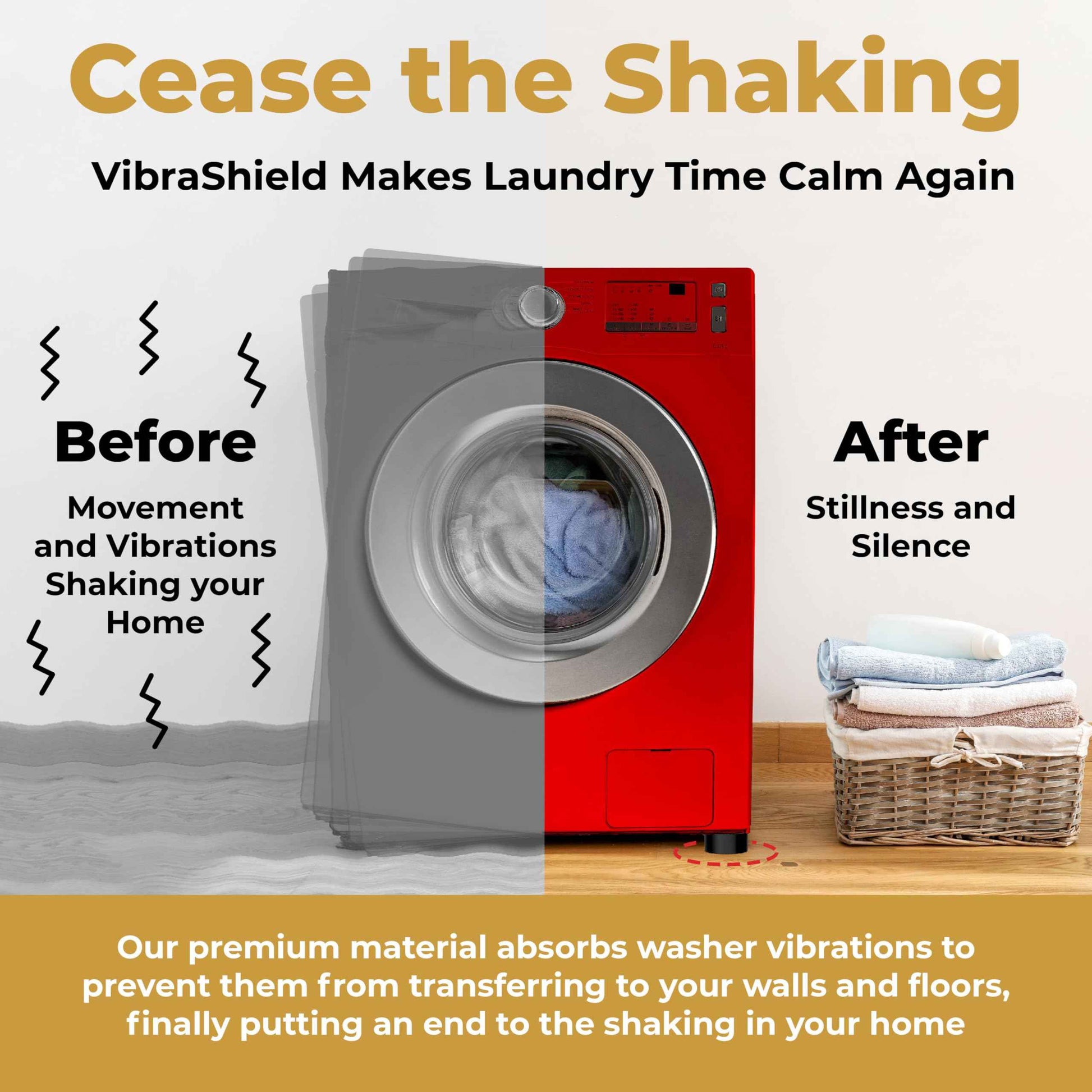 Anti Vibration Pads for Washing Machine with HexaGrip - Stops Washer Dryer Moving, Walking - Prevents Noise, Vibration Transfer - Rubber Antivibration Stabilizer Support Feet Mat - VIBRASHIELD 4 Pack