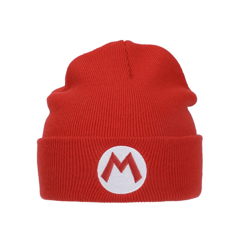 Super Mario Embroidered M Logo On Red Cuff Beanie