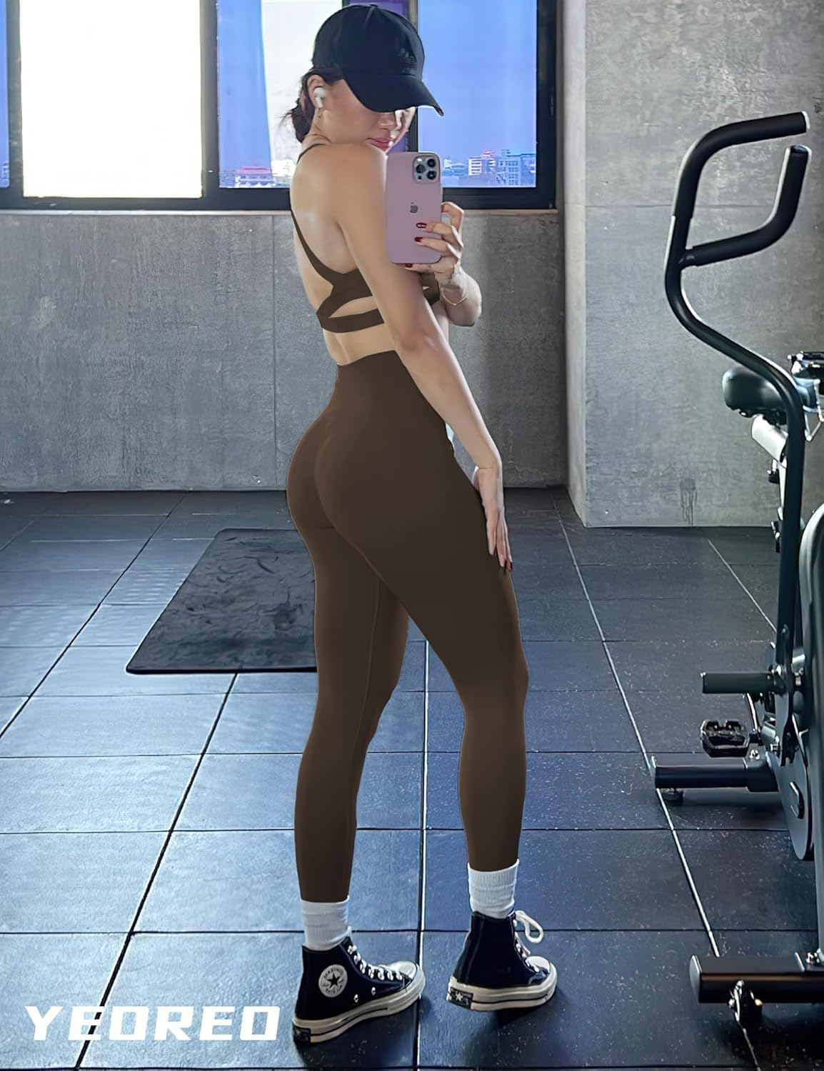 YEOREO High Waisted Yoga Leggings - Hidden Scrunch Design with Tummy Control | Compression Workout Pants