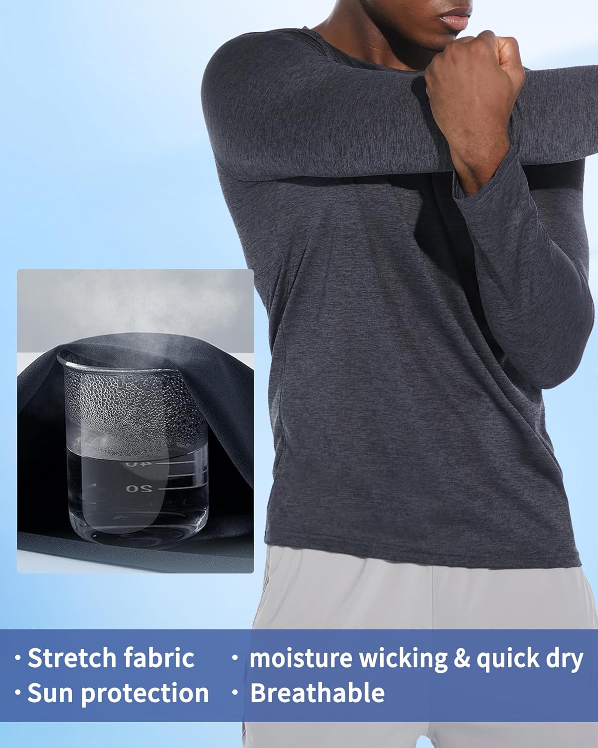 Skiennix 3-Pack Long Sleeve Workout Shirts for Men - Moisture-Wicking & Lightweight