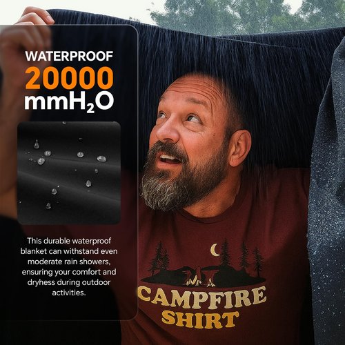 BEDELITE Large Waterproof 315GSM Camping Blanket 2.75LB, Lightweight Packable Blanket for Car, Foldable Fleece Stadium Blanket for Outdoor Sports, Wearable, Machine Washable, 55" x 80" Twin,Black