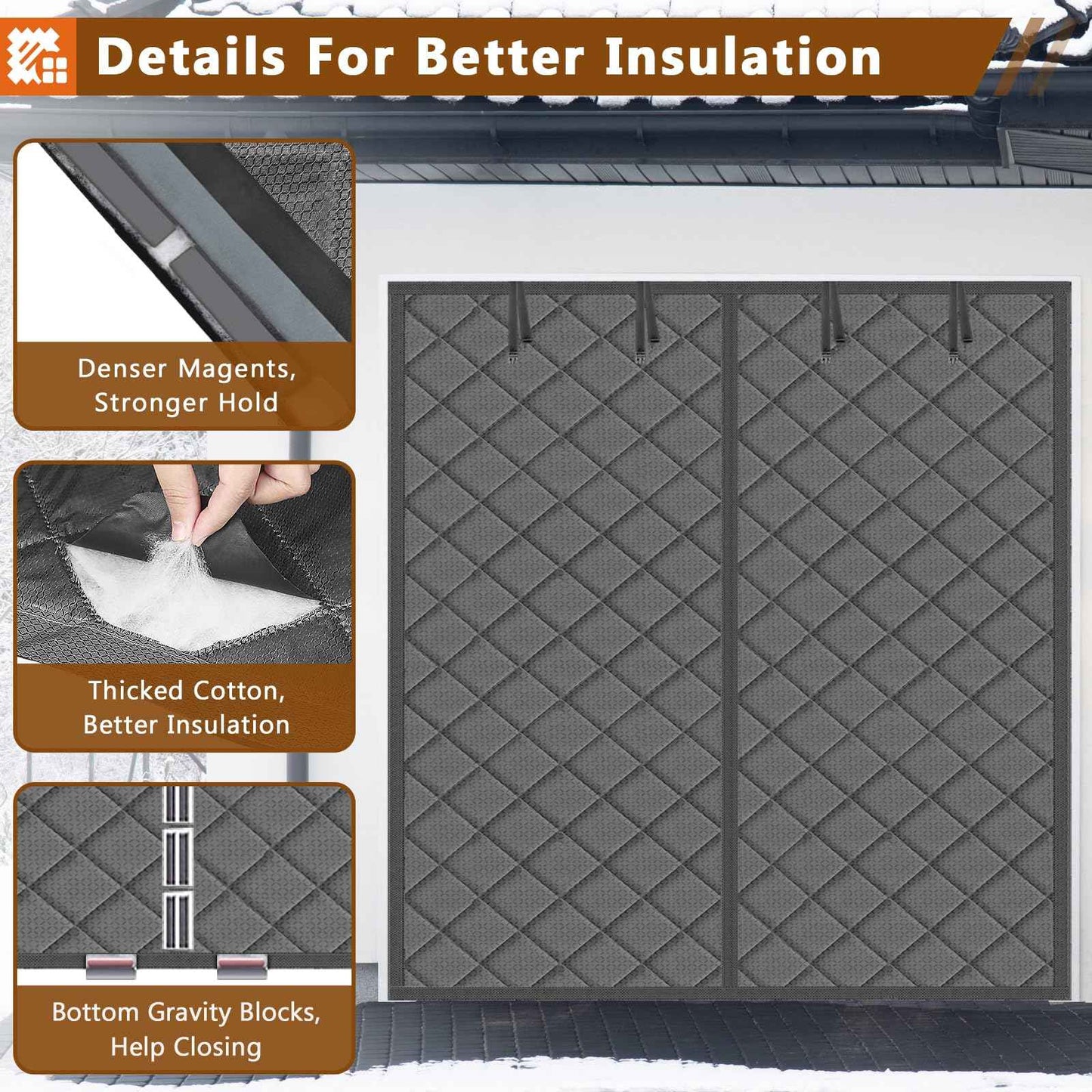 Garage Door Insulation Curtain for Winter 1 car 9 x 7 ft Magnetic Insulated Thermal Garage Screen Door Waterproof Thicken Cotton Cover Blanket Gray
