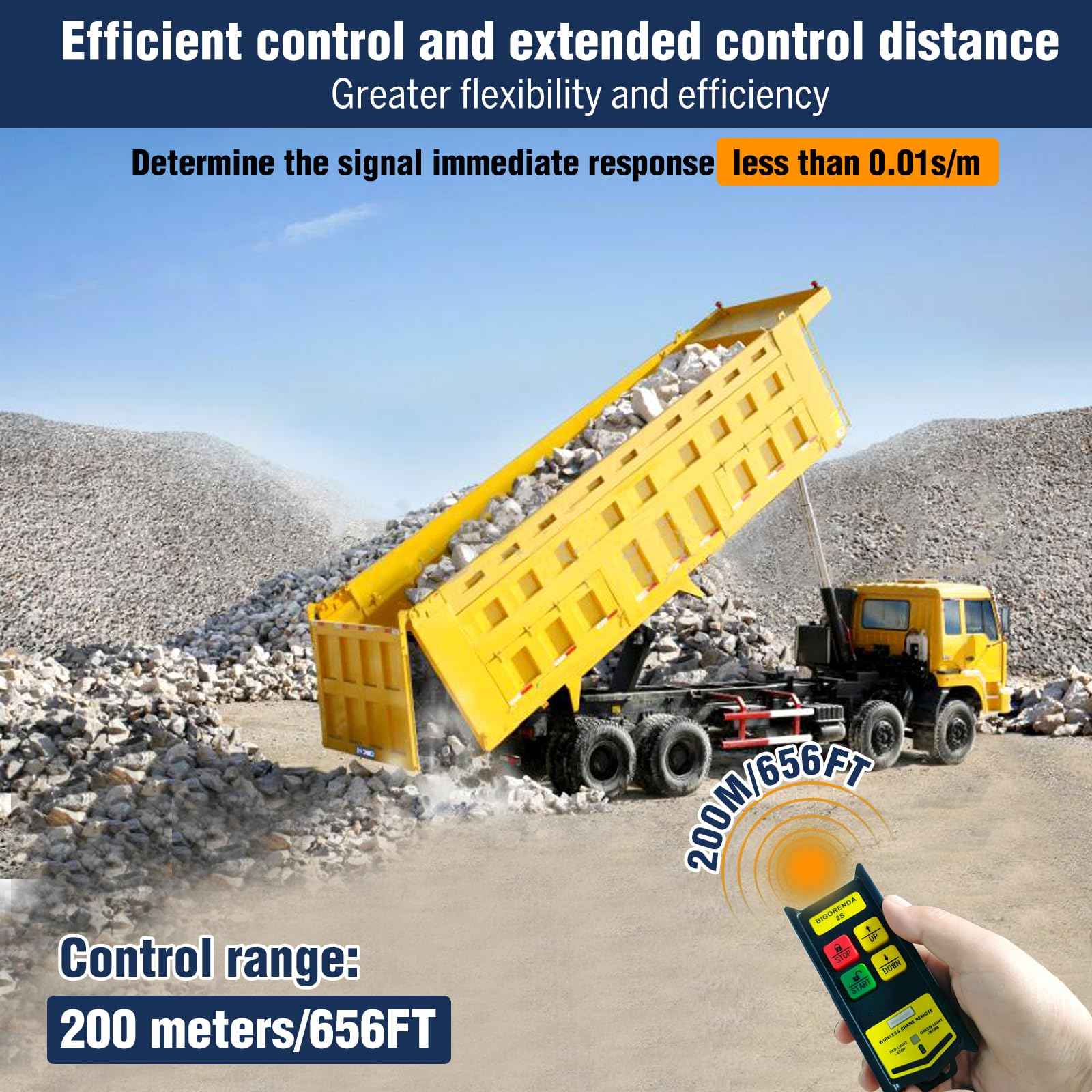 Bigorenda Wireless Crane Remote Control 12-36V,656FT Wireless Control,Dump Trailer Wireless Remote Control kit Industrial Crane Controller Hoist Truck Crane UpDown Switch Control with Emergency Stop