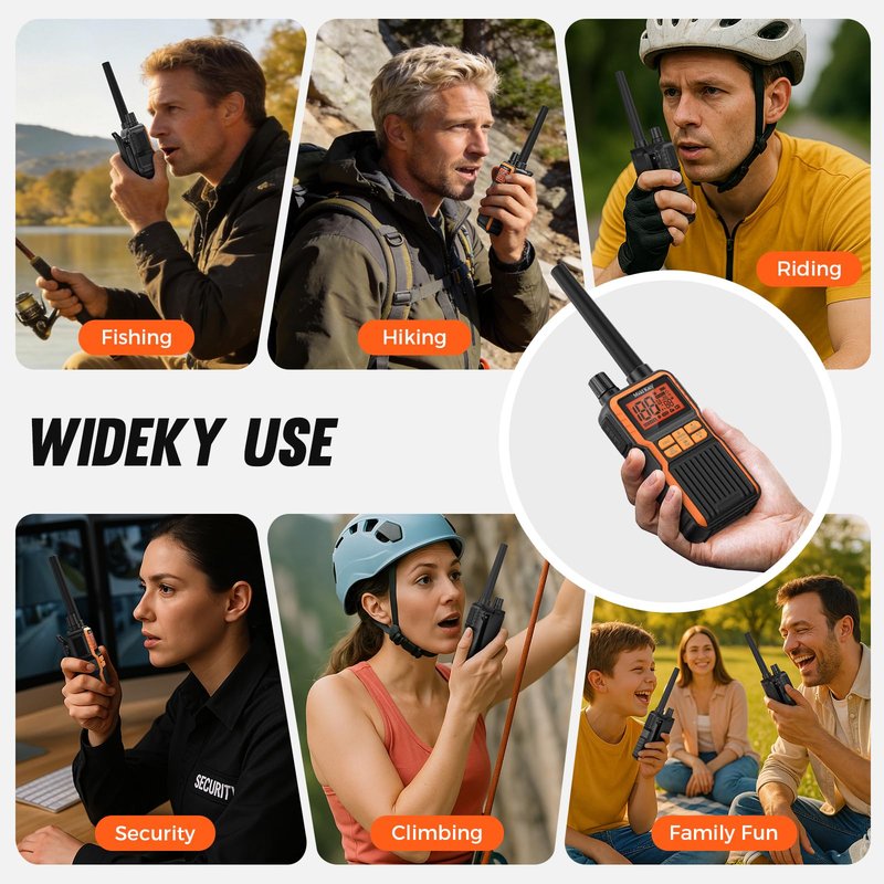 Midd Kacy Walkie Talkies Long Range, 60 Channel GMRS Portable Hunting Waterproof 2 Way Radio with 121 Privacy Codes, SOS, NOAA Weather Alerts, VOXChannel Scanning, 2 Pack (Black/Orange)