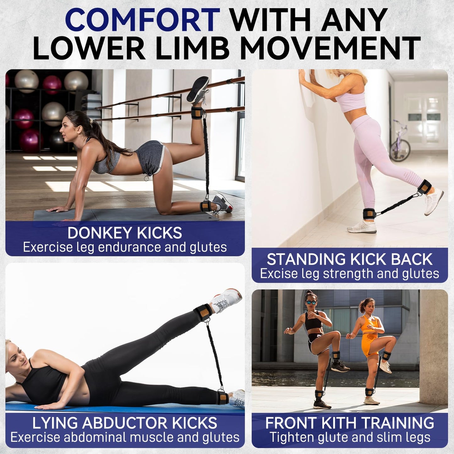 Ankle Resistance Bands with Cuffs Leg Strength Bands for Women Glutes Hip Building Exercise Bands for Working Out Fitness Yoga Martial Arts Ankle Straps for Butt Lift Exercise Equipment (Black-60lb)