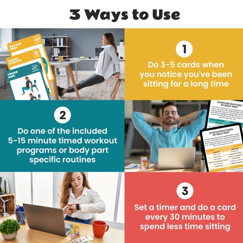75 Desk Workout Cards – Move More at Work with 50 Easy Bodyweight Exercises & 25 Stretches – Compact 3.5" x 2.5” Chair Exercise Cards for Home or Office - No Equipment Needed and Beginner Friendly