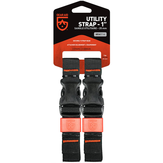 GEAR AID Utility Straps with Side-Release Buckle, Secure and Compress Camping, Biking, Hunting, Boating Gear, 1" Width, 40" Length