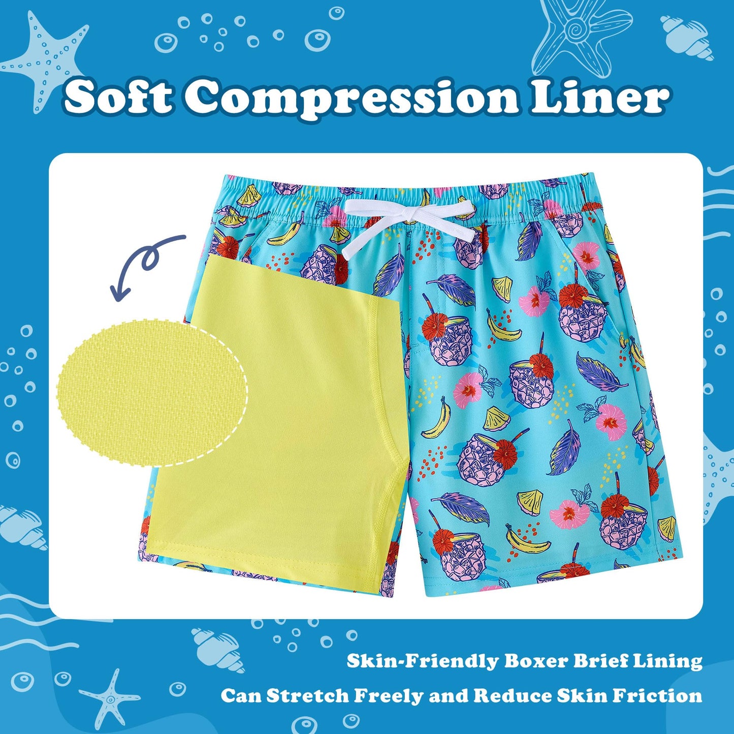 LIBREDGE Boys Swim Trunks Little Boys Bathing Suit Swim Shorts Kids Swimsuit with Compression Liner Quick Dry UPF 50+ Sun Protection Sky Blue 8