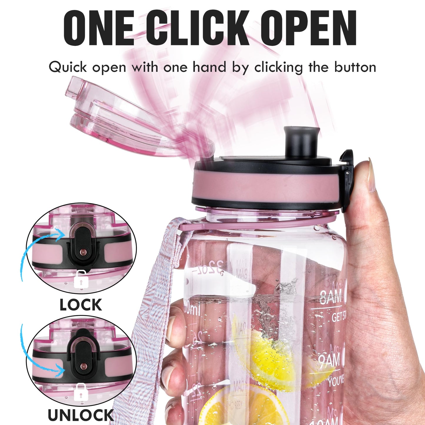 OLDLEY Water Bottle, 32oz Motivational Sports Water Bottle with Time Marker - Times to Drink - Tritan, BPA Free, Wide Mouth Leakproof, Anniversary Birthday Gifts for Men Women, Clear Pink