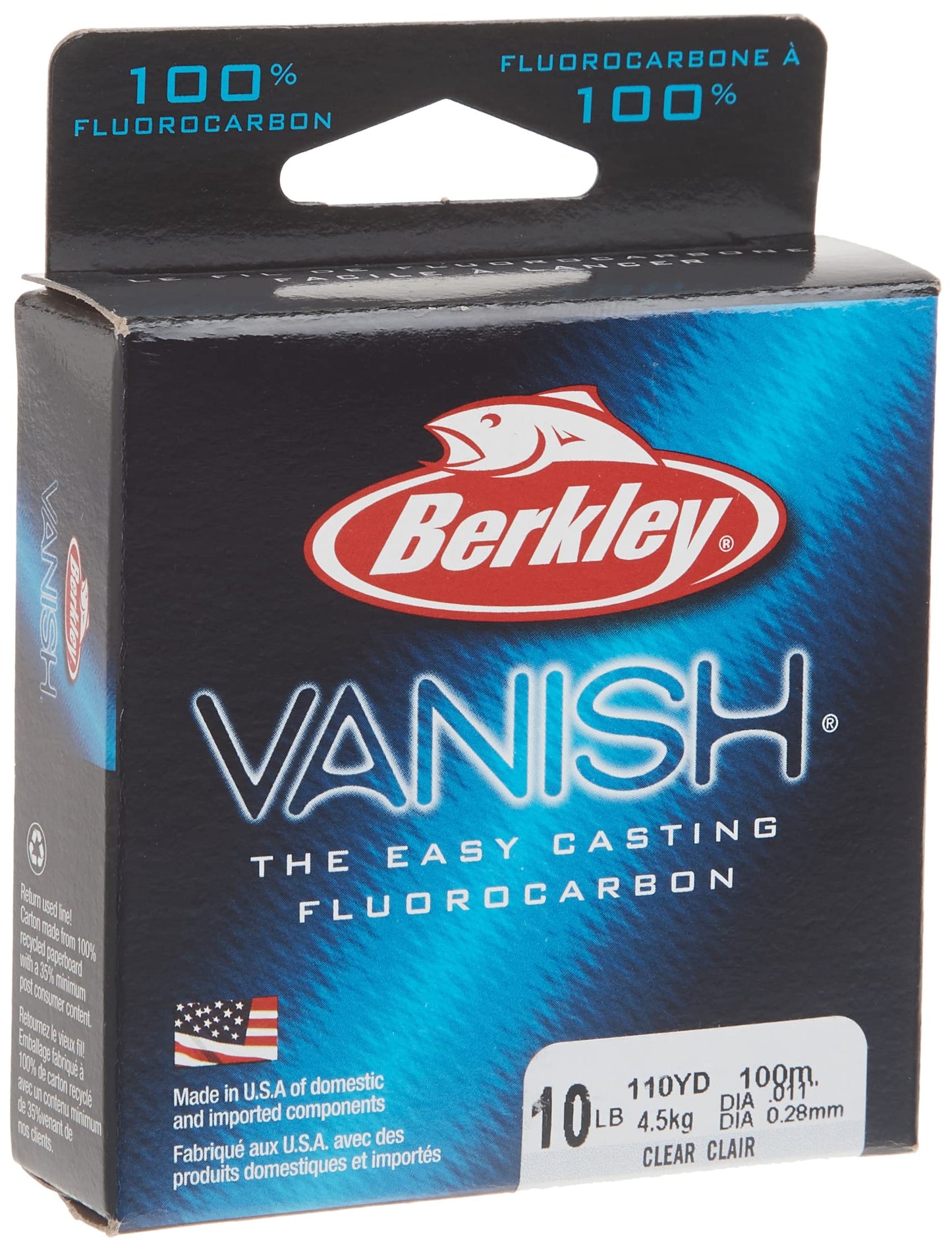 Berkley Vanish®, Clear, 10lb | 4.5kg, 110yd | 100m Fluorocarbon Fishing Line, Suitable for Saltwater and Freshwater Environments
