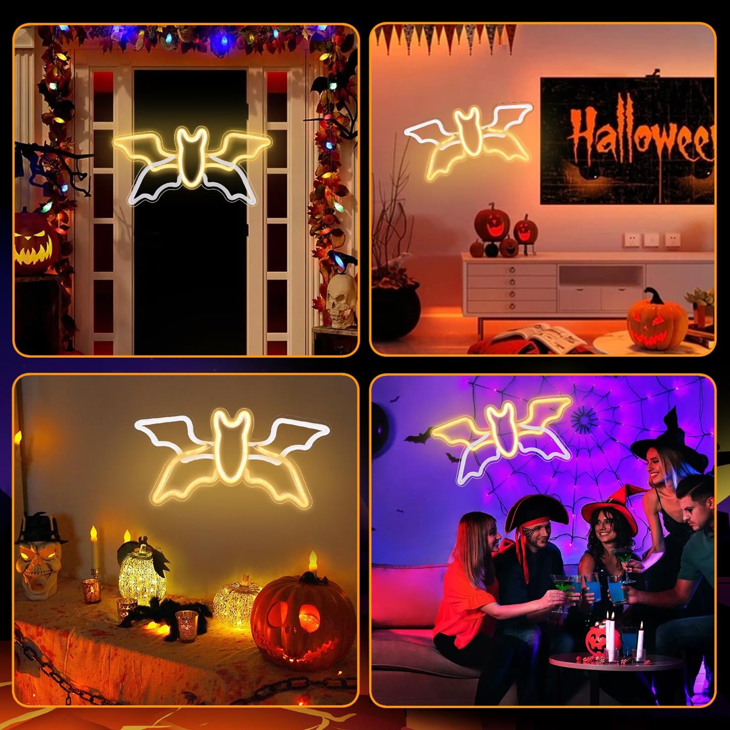 Halloween Neon Sign, Halloween Flying Bat Neon Light Sign with Adjustable Speed, Swinging Flashing Neon Halloween Decorations for Wall Windows Door Porch Indoor, 16.5" x 8.5" Large