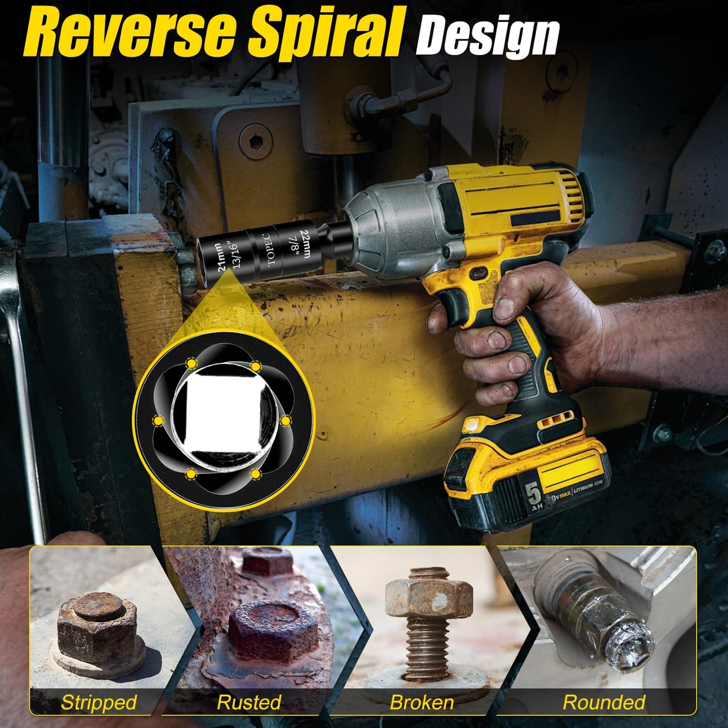 Topec 21mm x 22mm Flip Lug Nut Extractor, 1/2" Drive Lug Nut Removal Tool, 2-IN-1 Wheel Lock Remover Socket