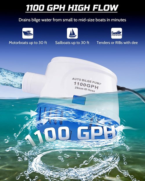 Automatic Boat Bilge Pump Kit by [Brand Name] - 1100GPH Electric Marine Pump with Float Switch & Hose