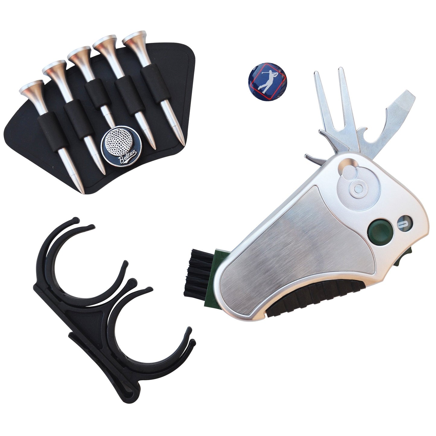 Golfer's Best Golf Gift Set: Tool - Stroke Counter, Divot Tool Repair, Brush, Ball Marker, Cleat Tightener, Club Groove Cleaner Belt Tee Holder Tees Belt Ball Holder - Gift Idea for Men Women