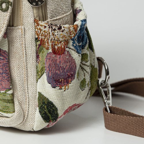 LOZENY Casual Canvas Backpack，Cotton Woven，Versatile hand-woven cotton linen bag small shoulder small fresh light fashion lightweight cloth leisure art backpack