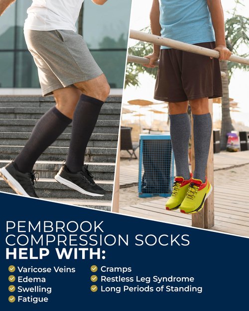 Pembrook Light Cotton Compression Socks for Men - 3 Pairs | Over the Calf Length Support | 8-15 mmHg Compression Socks for Men 9-12, 5-9 | Black, Gray, Navy/Nvy