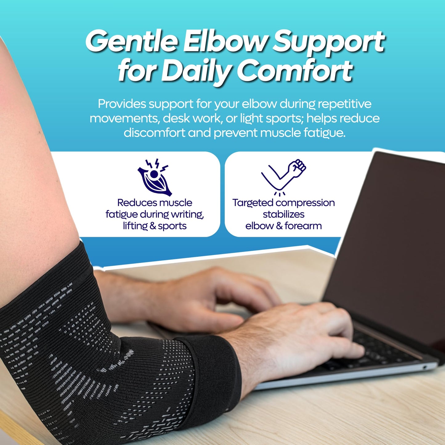 Caspe 2 Pack Elbow Compression Sleeve with Strap – Compression Sleeves for Women & Men, Arm Support, Elbow Brace for Tendonitis Relief, Support for Weightlifting & Workouts (Black, Large)