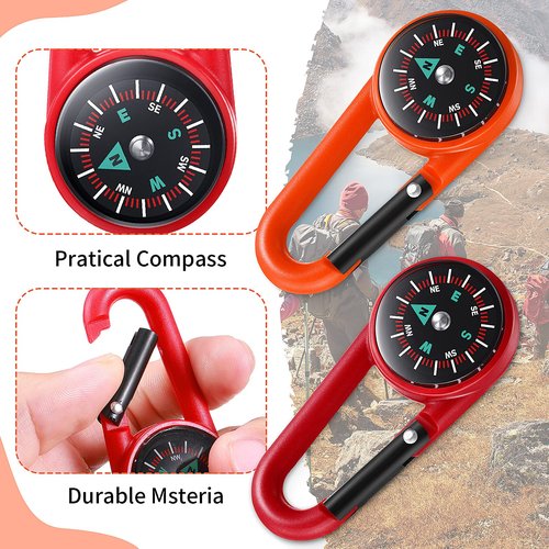 32 Pcs Compass Keychain for Kids Small Compass Keychain Belt Clips with Holes Adventure Camping Metal Buckle Pocket Outdoor Hiking Survival Camping Party Favors (Multicolor)