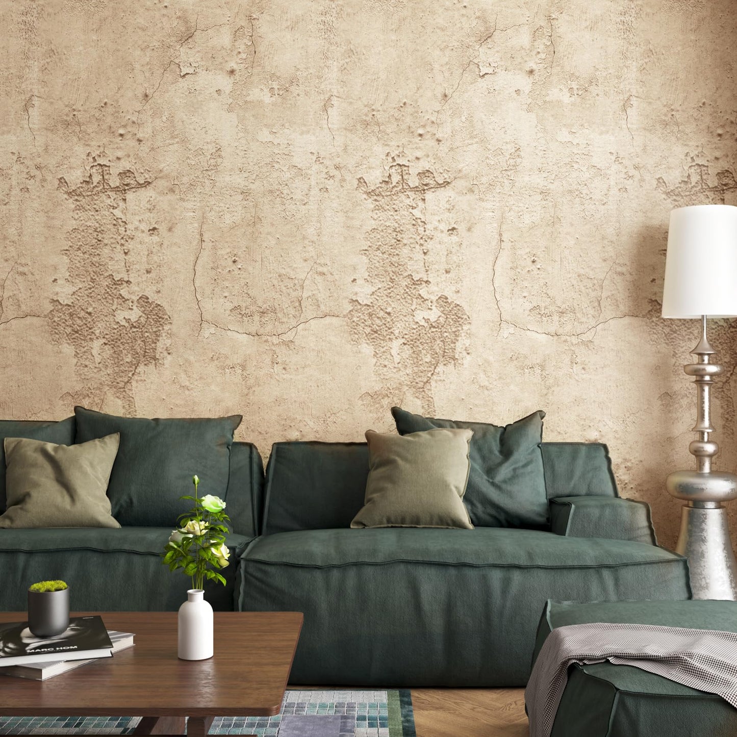 Livelynine Tan Concrete Wallpaper Peel and Stick Beige Tones Limewash Accent Wall Paper for Bedroom Bathroom Apartment Friendly Removable Cement Concrete Contact Paper for Walls Countertops 15.8x78.8"