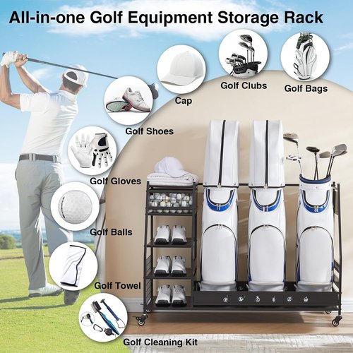 Lauren & Harold Golf Bag Organizer - Garage Storage Rack for 2 Golf Bags & Clubs | Durable and Space-Saving Design