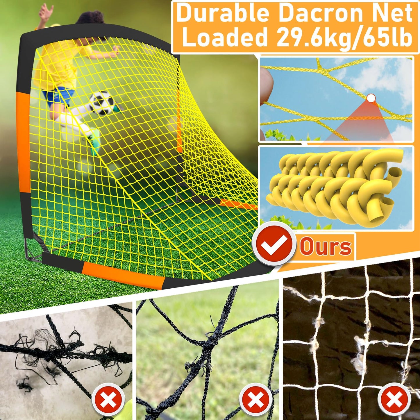 Happy Jump 7x5' & 5x3.6' Portable Soccer Goals for Kids Ages 6-14, Weatherproof Net and Steel Frame for Backyard Fun and Outdoor Training, Quick Setup and Sturdy for All Weather Conditions