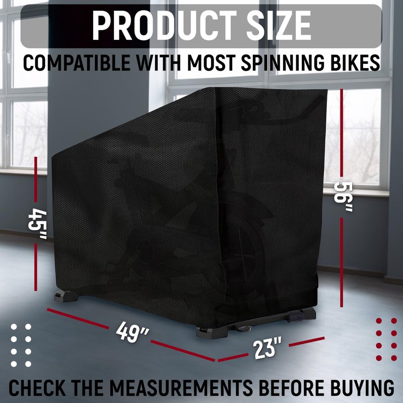 Exercise Bike Cover, Waterproof Stationary Bike Cover for Indoor & Outdoor, Fitness Bicycle Cover with Drawstring, UV Protection, Storage Bag Included, 56x49x23 In, Black