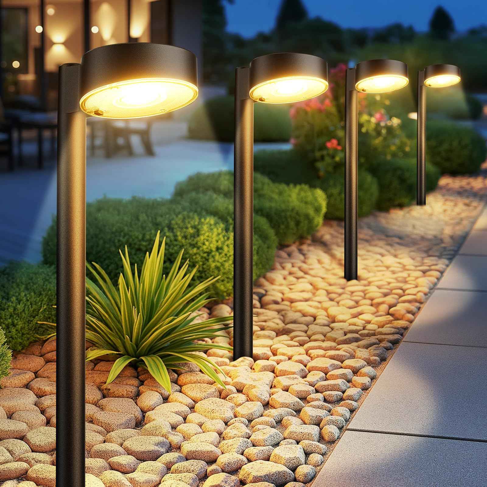 Ahaorigin 12 Pack Solar Pathway Lights Outdoor, 12 Brighter LED Solar Lights Outdoor Waterproof, Up to 12 Hrs Modern Solar Powered Path Light for Yard Garden Walkway Driveway