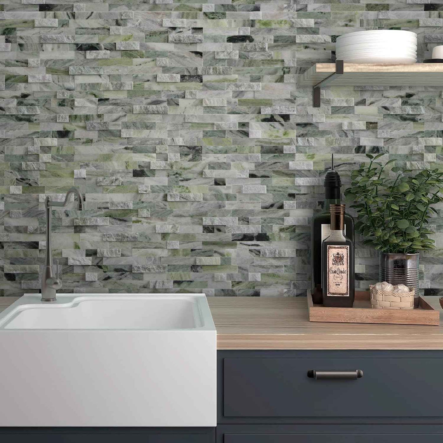Peel and Stick 3D Stone Mosaic Tiles - 12x11" Self-Adhesive Backsplash for Kitchen & Bathroom - 5 Sheets, Mixed Tan