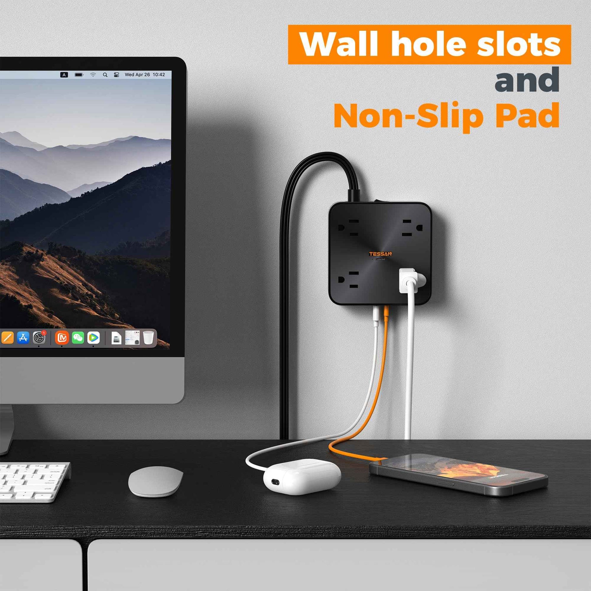 30W USB C Power Strip, TESSAN Fast Charger Surge Protector with 4 Outlet Extender, 6 FT Flat Plug Extension Cord 4 Charger Block Power Delivery (2 USB C) for Office Supplies, Dorm Room Essentials