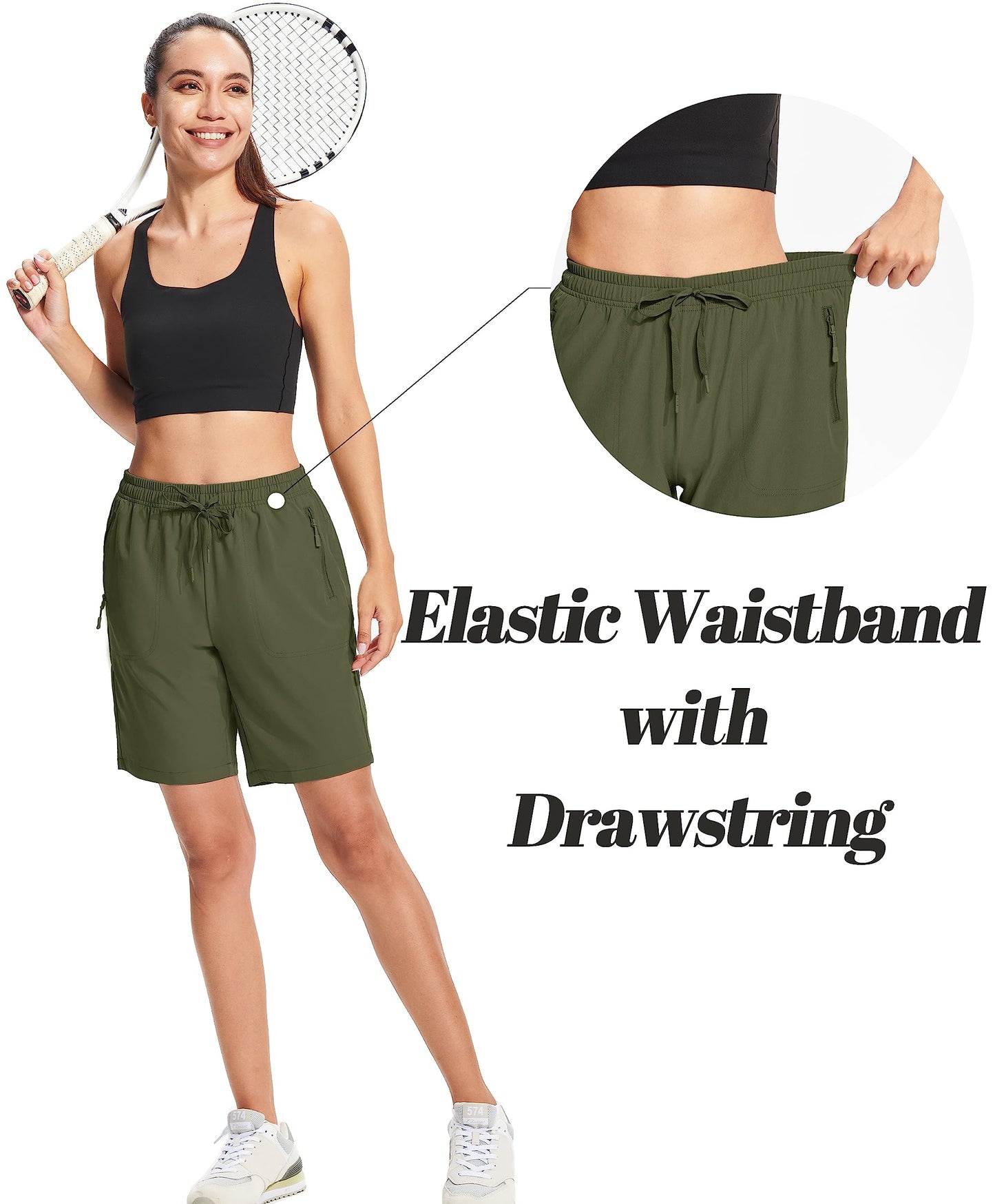 MAGCOMSEN Womens Hiking Shorts Quick Dry 7 Inch Lightweight Golf Running Shorts for Outdoor Army Green L