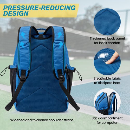 G4Free Pickleball Bag Pickleball Backpack for Women & Men School Backpack for Teens Bookbag for College Student with Fence Hook Laptop Compartment(Blue)