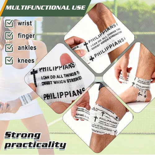 24 Pcs Christian Cross Athletic Tape 2 Inx15 Ft Cross Wrist Tape Baseball Wrist Tape Elastic Self Adhesive Bandage Wrap Bible Verse Sport Tape for Trainers Gymnastic Baseball Soccer Athlete Injury Use