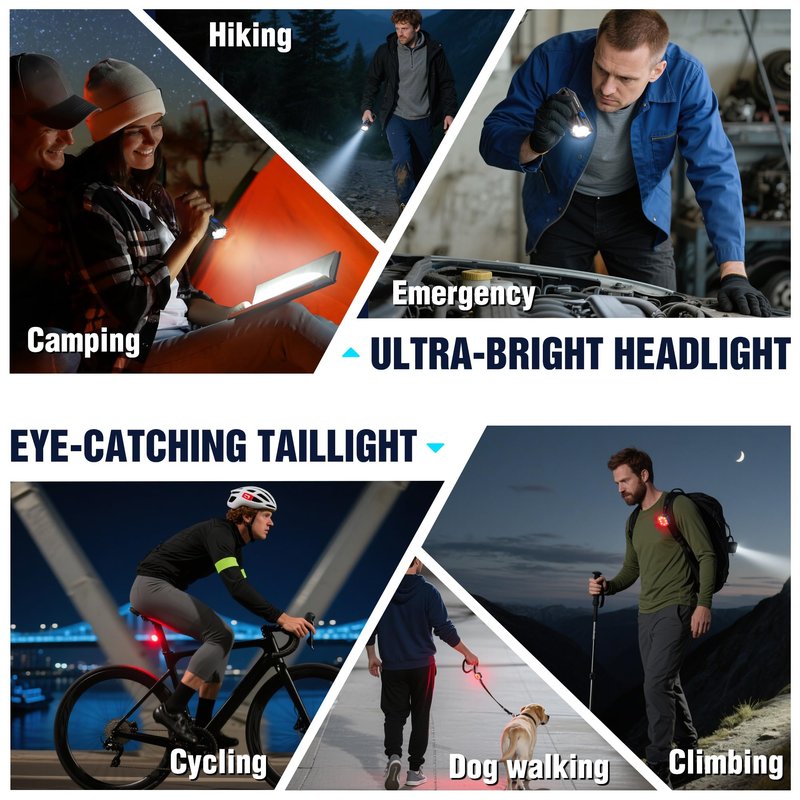 WORKPRO Bike Light for Night Riding, Rechargeable Ultra-Bright Bike Lights Front and Back, 3+5 Modes Bicycle Headlight and Taillight Set, Waterproof Cycling Lights for Mountain, Road Bike Riding